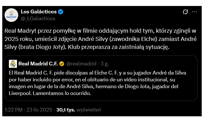 WPADKA Realu Madryt! Zamiast Andre Silby (brata Diogo Joty) na filmie pokazali...